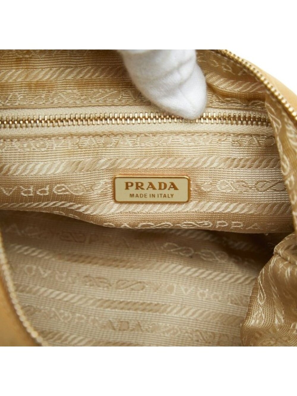 Prada Logo Chain Shoulder Bag Beige Nylon Leather - Picture 7 of 7